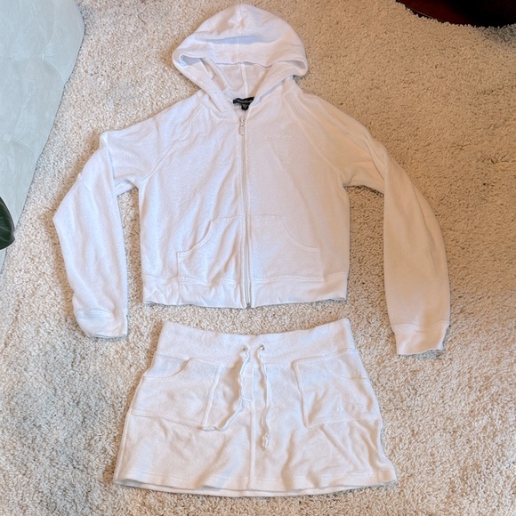 White small zipper Hoodie xs Skirt Set Bebe Terry towel - Picture 1 of 5